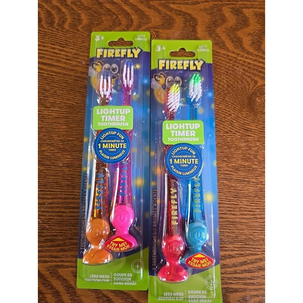 Firefly Light-Up Timer Kids Toothbrush with Suction Cup, 4 Count (2 Packs -2/pk)
